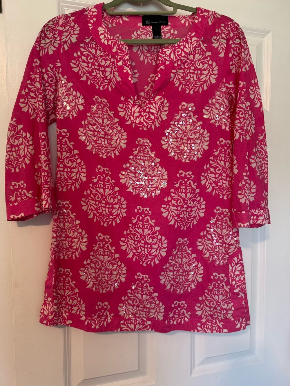 INC International Concepts Pink and Cream Printed Swim Coverup